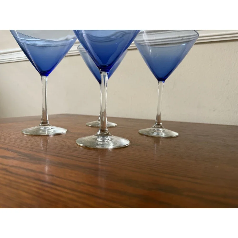 Set of 4 Libbey Vina Blue Martini Glasses 7 3/8